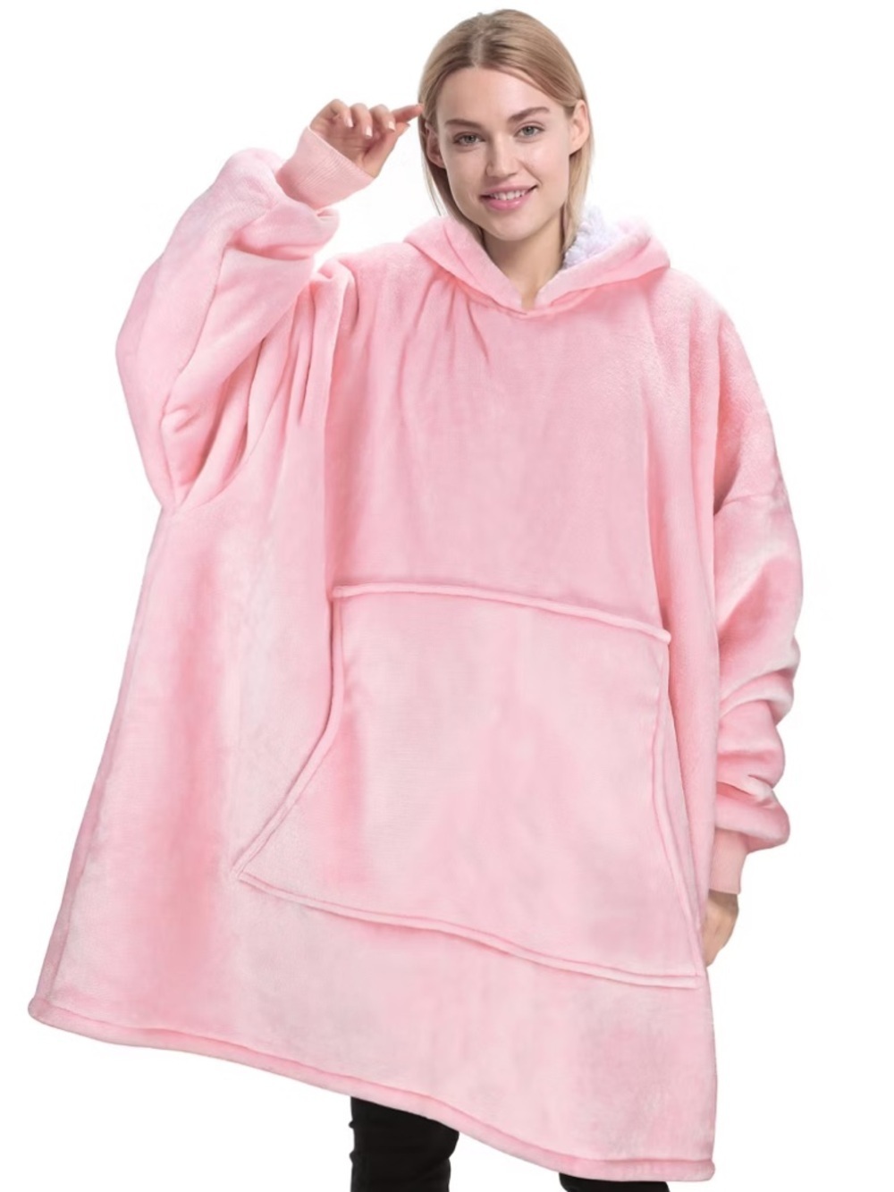 AMAZON GENERIC BRAND WOMENS pink fuzzy snuggy type blanket sweatshirt combo OS